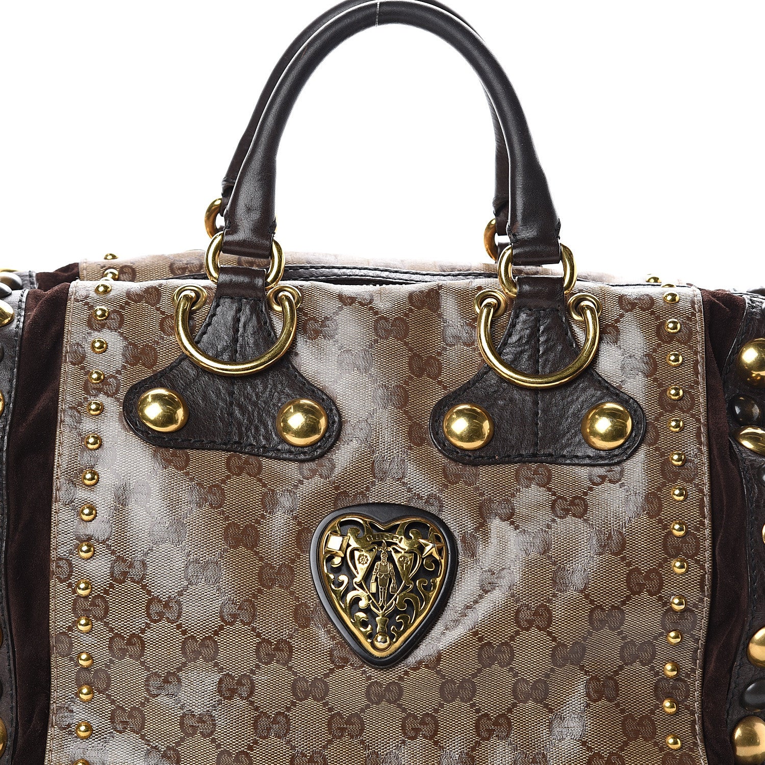 Gucci Crystal Monogram Studded Large Babouska Boston Dark Brown 6 of 8