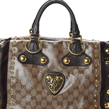 Gucci Crystal Monogram Studded Large Babouska Boston Dark Brown 6 of 8