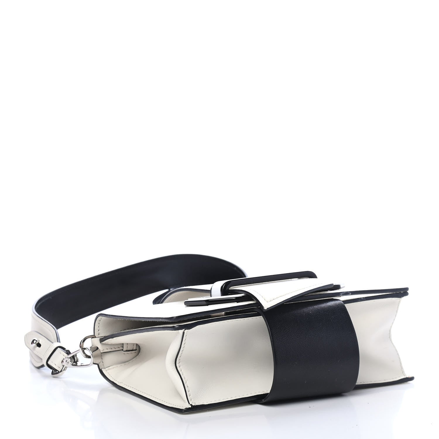 Prada City Calf Plex Ribbon Bag White Black 4 of 8
