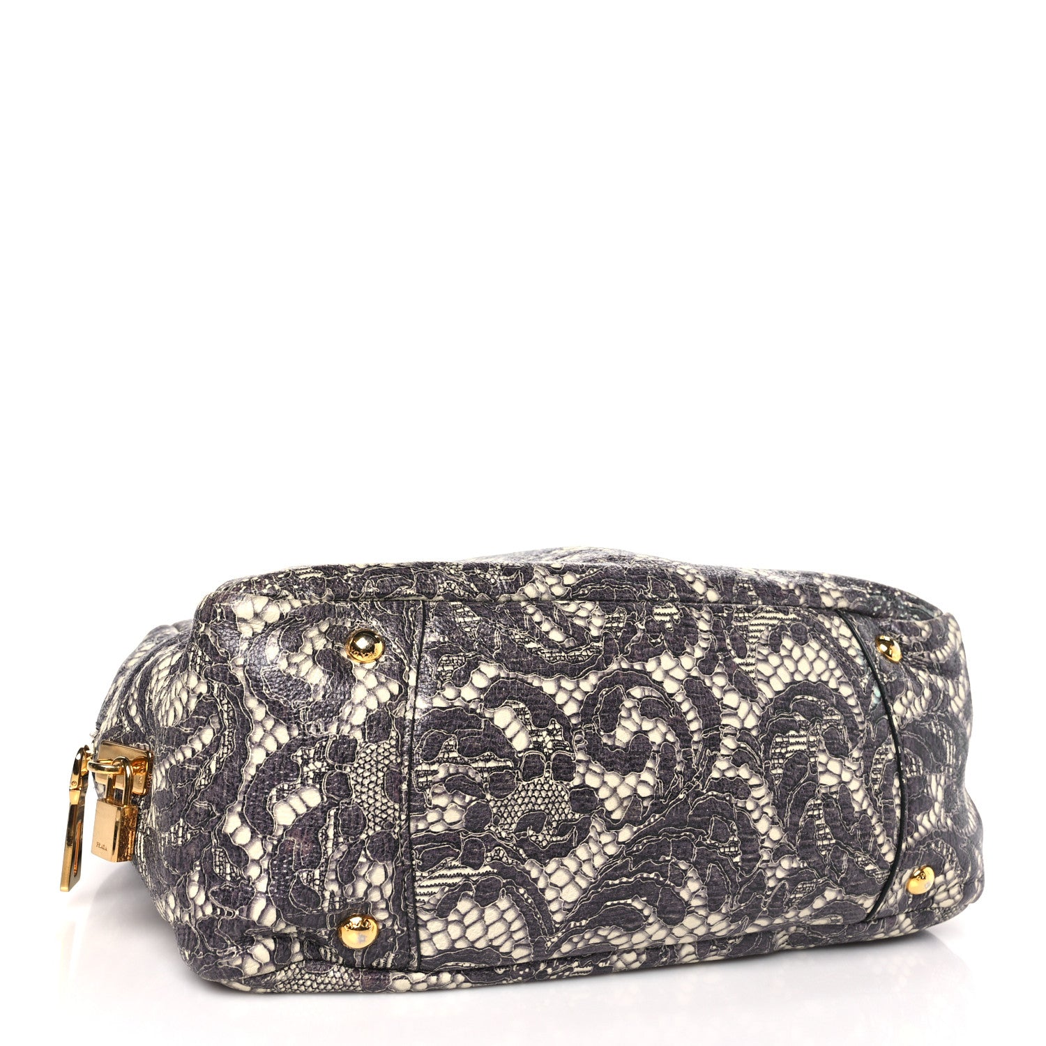 Prada Cervo Lux Print Lace Bauletto Bag Talco 4 of 10