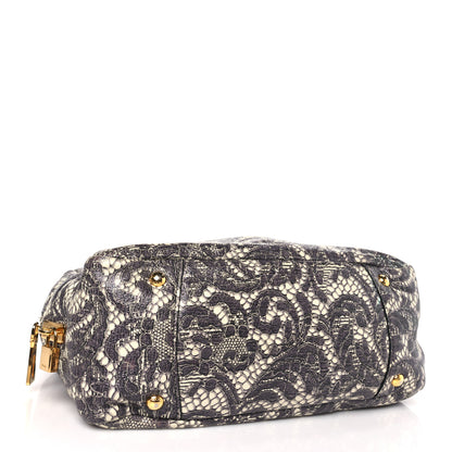 Prada Cervo Lux Print Lace Bauletto Bag Talco 4 of 10