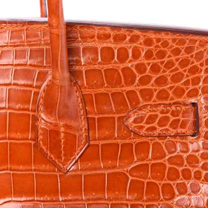 Hermes Shiny Porosus Crocodile Birkin 30 Orange 26 of 29