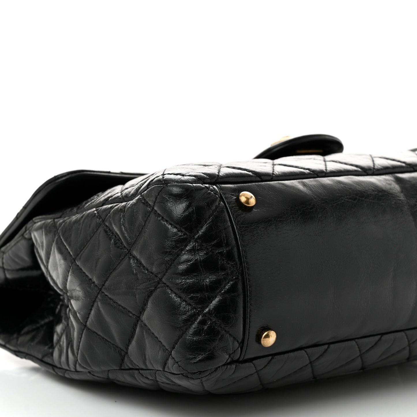 Glazed Calfskin Castle Rock Large Flap Black Burgundy