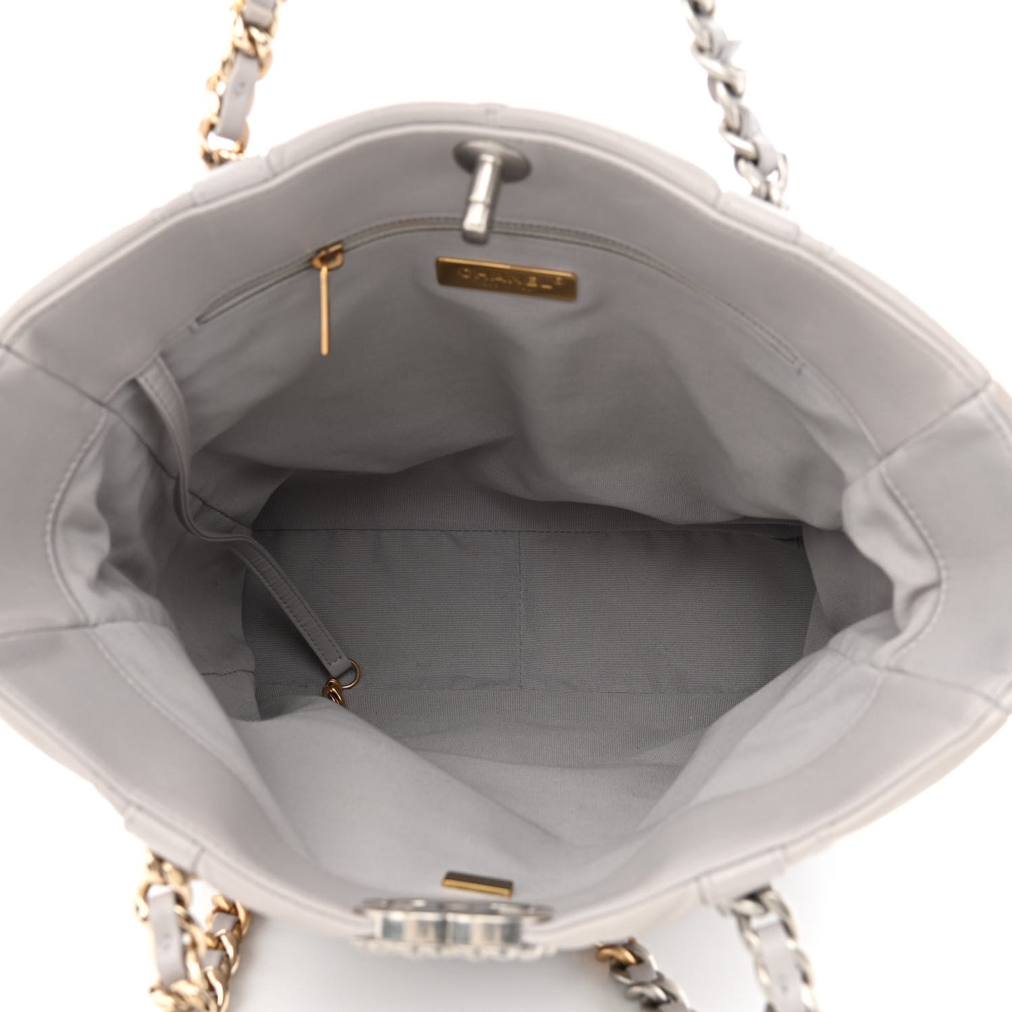 Lambskin Quilted Chanel 19 Shopping Bag Grey