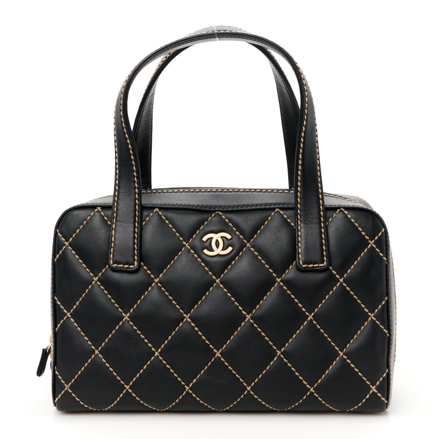 Calfskin Wild Stitch Top Handle Bag Black