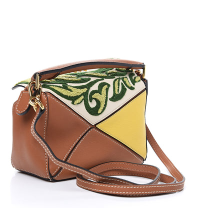 Loewe Calfskin Embroidered Floral Mini Puzzle Bag Tan Yellow 2 of 7