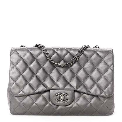Chanel Metallic Lambskin Quilted Jumbo Single Flap Dark Grey 1 of 12