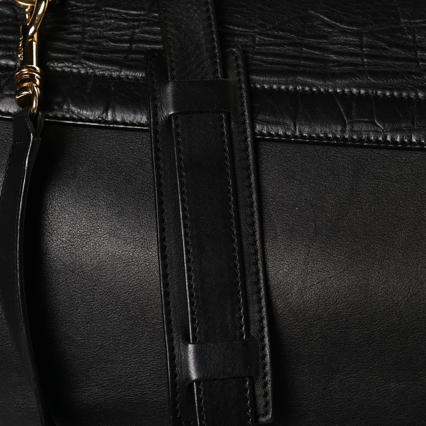 Crocodile Embossed Calfskin Suede Medium Trapeze Black