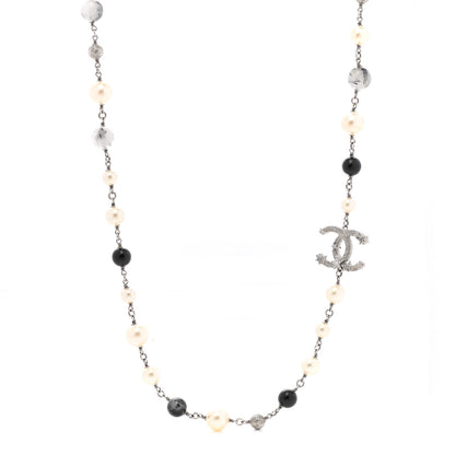 Chanel Pearl Beaded Star CC Long Necklace Silver 1 of 6