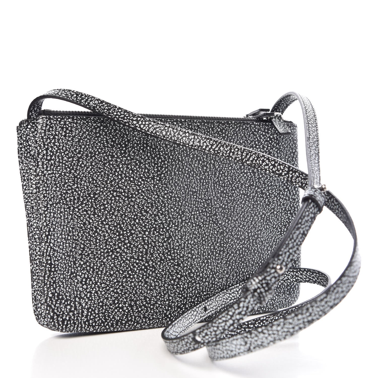 Celine Lambskin Embossed Small Trio Crossbody Bag Black White 3 of 10