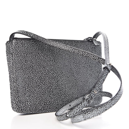 Celine Lambskin Embossed Small Trio Crossbody Bag Black White 3 of 10