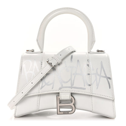 Balenciaga Box Calfskin Graffiti Logo Hourglass Top Handle Bag XS White Light Silver 1 of 11
