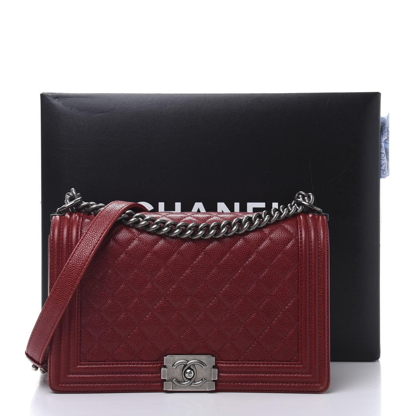 Caviar Quilted New Medium Boy Flap Dark Red