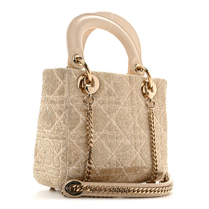 Christian Dior Lambskin Cannage Beaded Embroidered Mini Lady Dior Caramel Beige 3 of 14