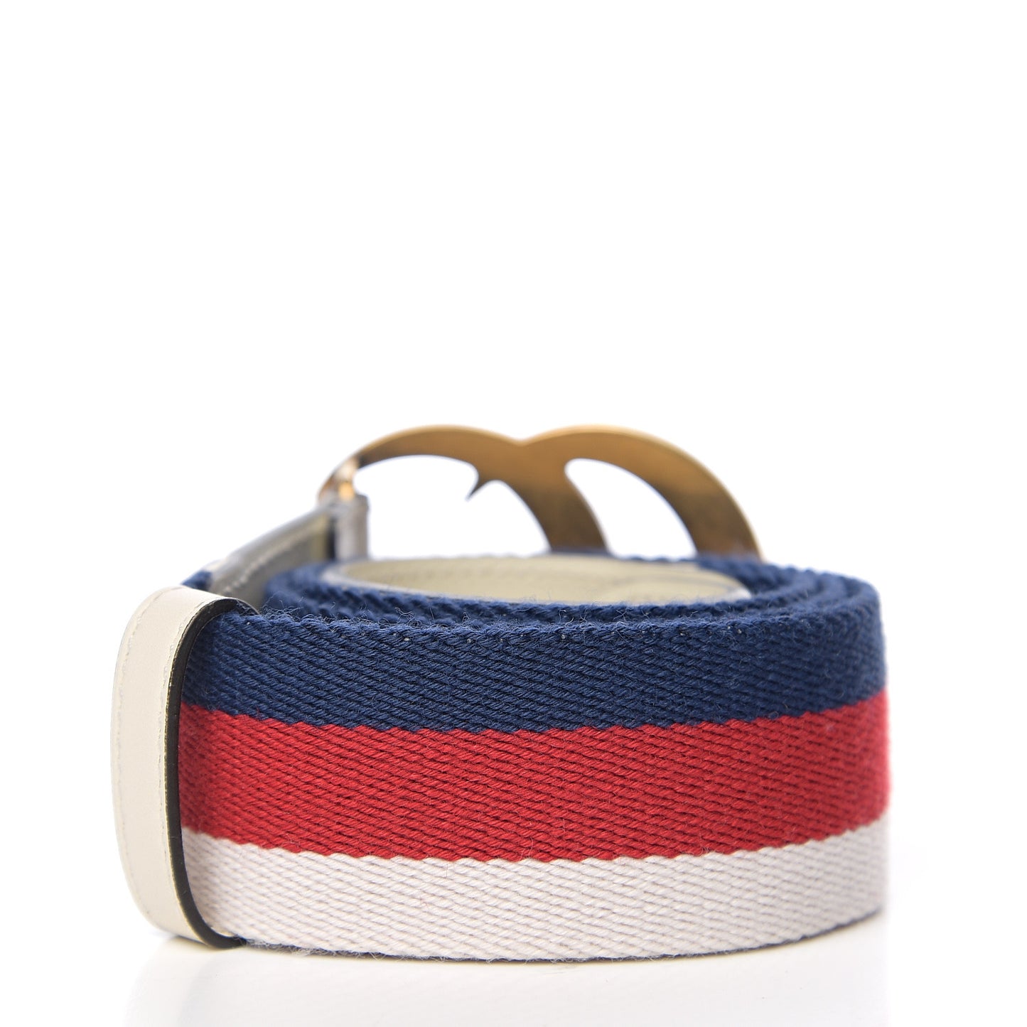 Nylon Calfskin Sylvie Web Double G 40mm Belt 80 32 Mystic White Hibiscus Red Maritime