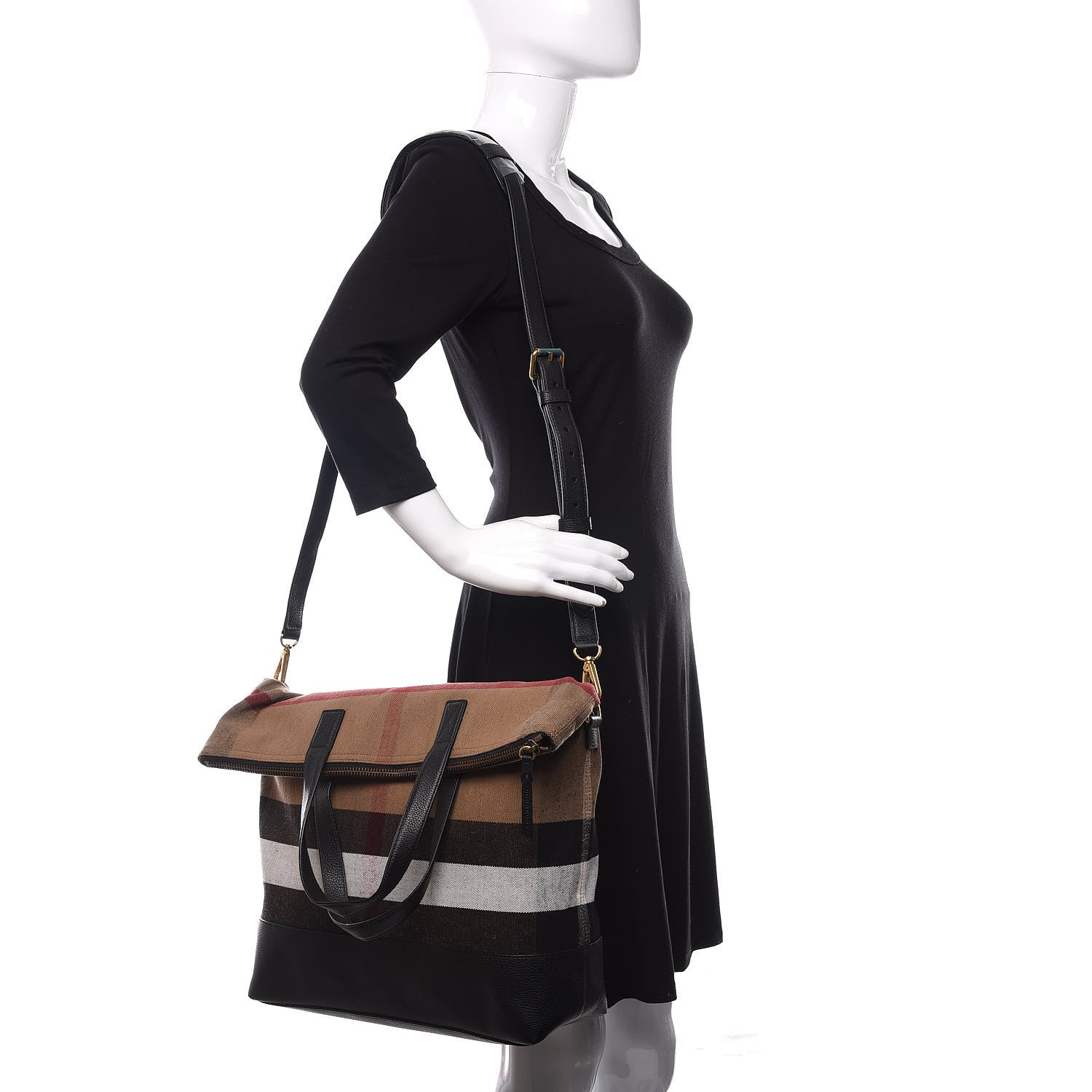 Burberry Grainy Calfskin Mega Check Armley Folding Messenger Black 2 of 11