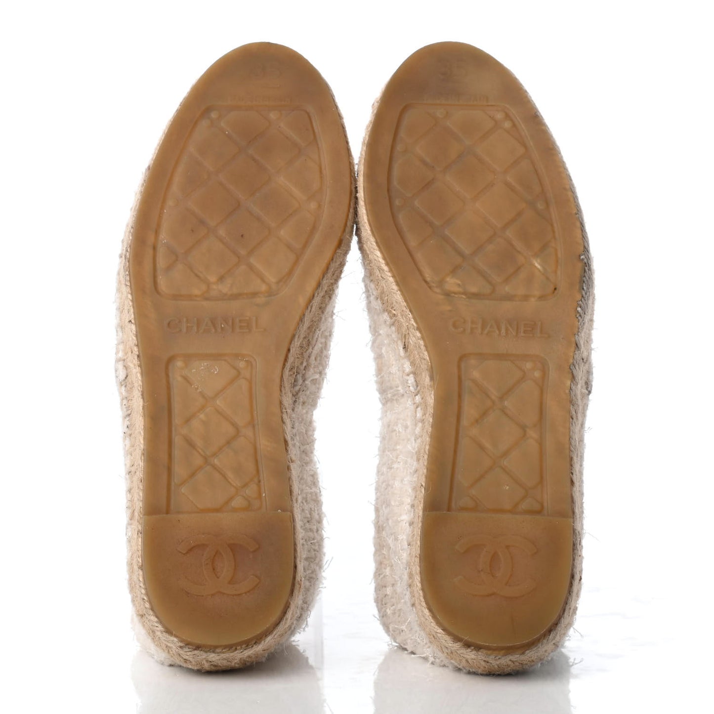 Tweed Grosgrain CC Espadrilles 35 Ivory Black