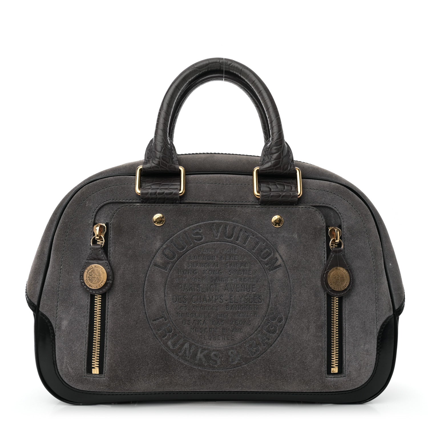 Louis Vuitton Suede Stamped Havane Bowler GM Grey 1 of 10