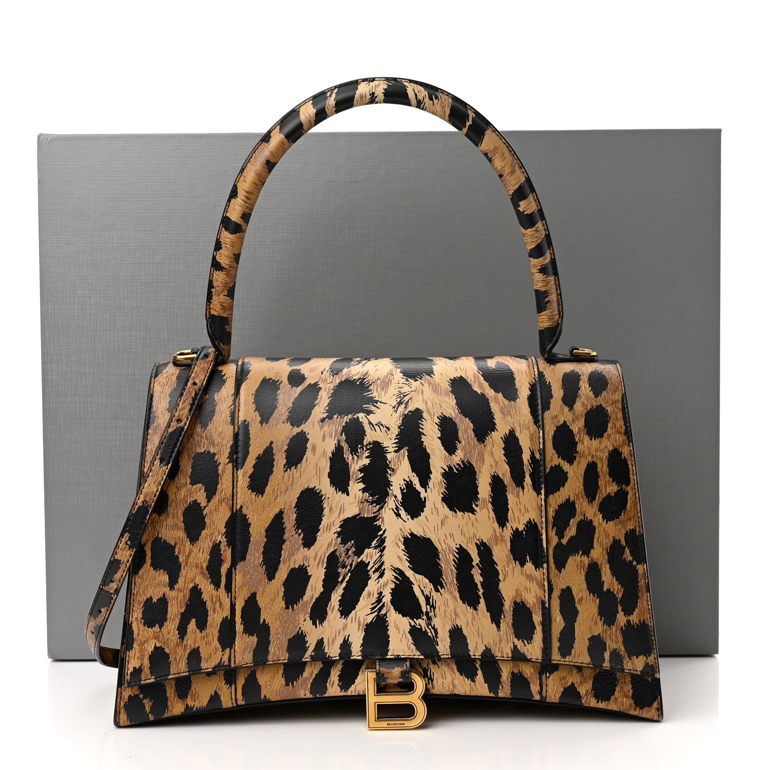 Balenciaga Smooth Calfskin Leopard Print Medium Hourglass Top Handle Bag Beige 12 of 12