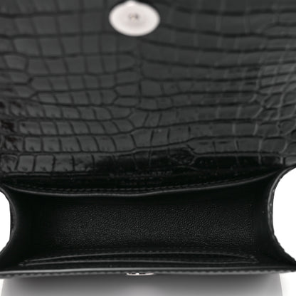 Saint Laurent Calfskin Crocodile Embossed Monogram Kate Belt Bag Black 5 of 8