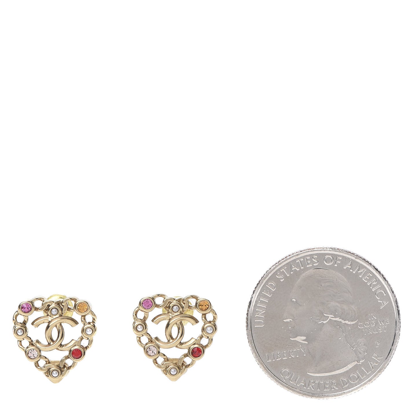 Pearl Crystal CC Heart Earrings Gold Multicolor