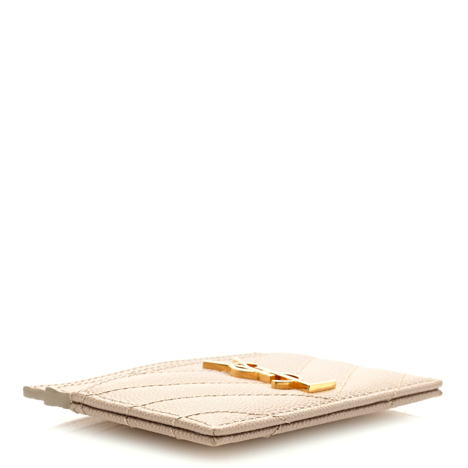 Saint Laurent Grain De Poudre Matelasse Chevron Monogram Credit Card Case Dark Beige 4 of 6