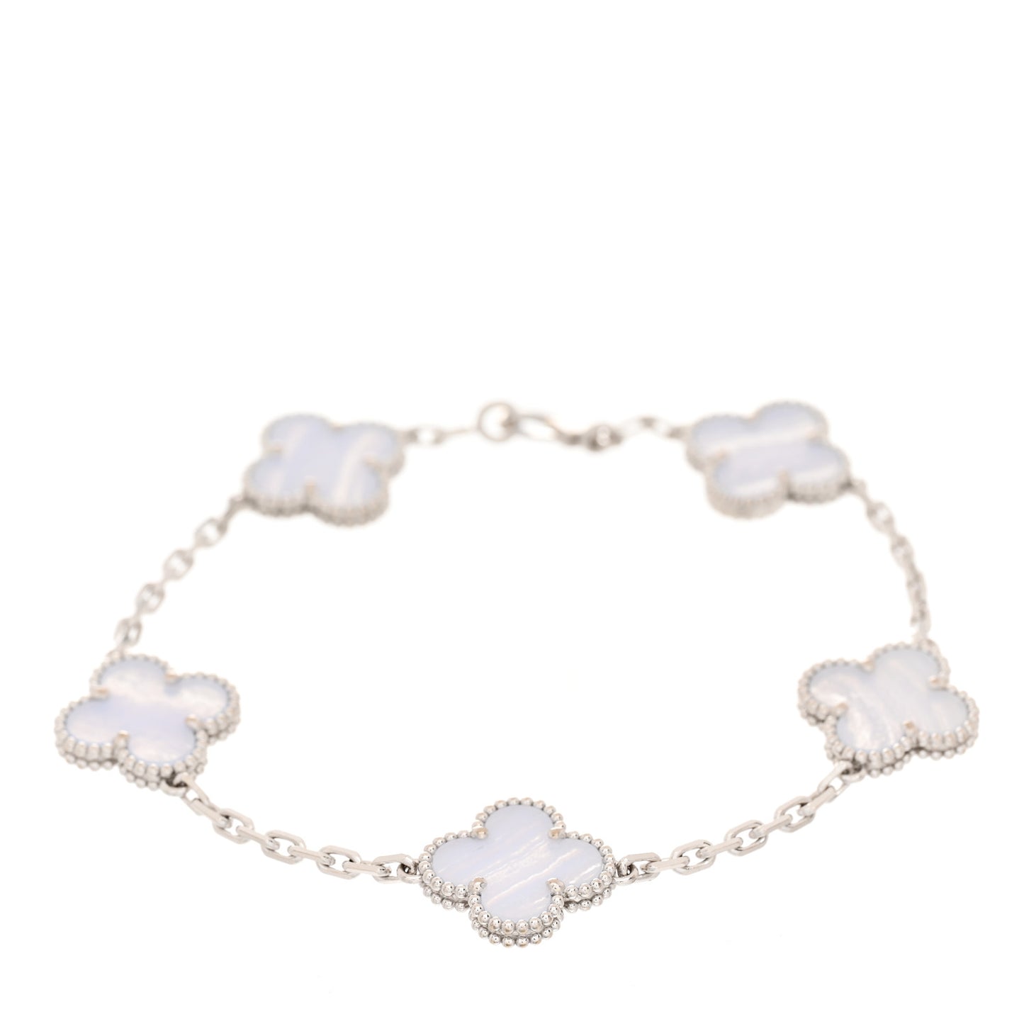 18K White Gold Chalcedony 5 Motifs Vintage Alhambra Bracelet