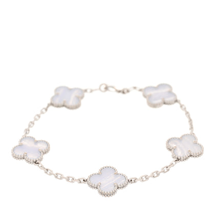 Van Cleef & Arpels 18K White Gold Chalcedony 5 Motifs Vintage Alhambra Bracelet 1 of 5