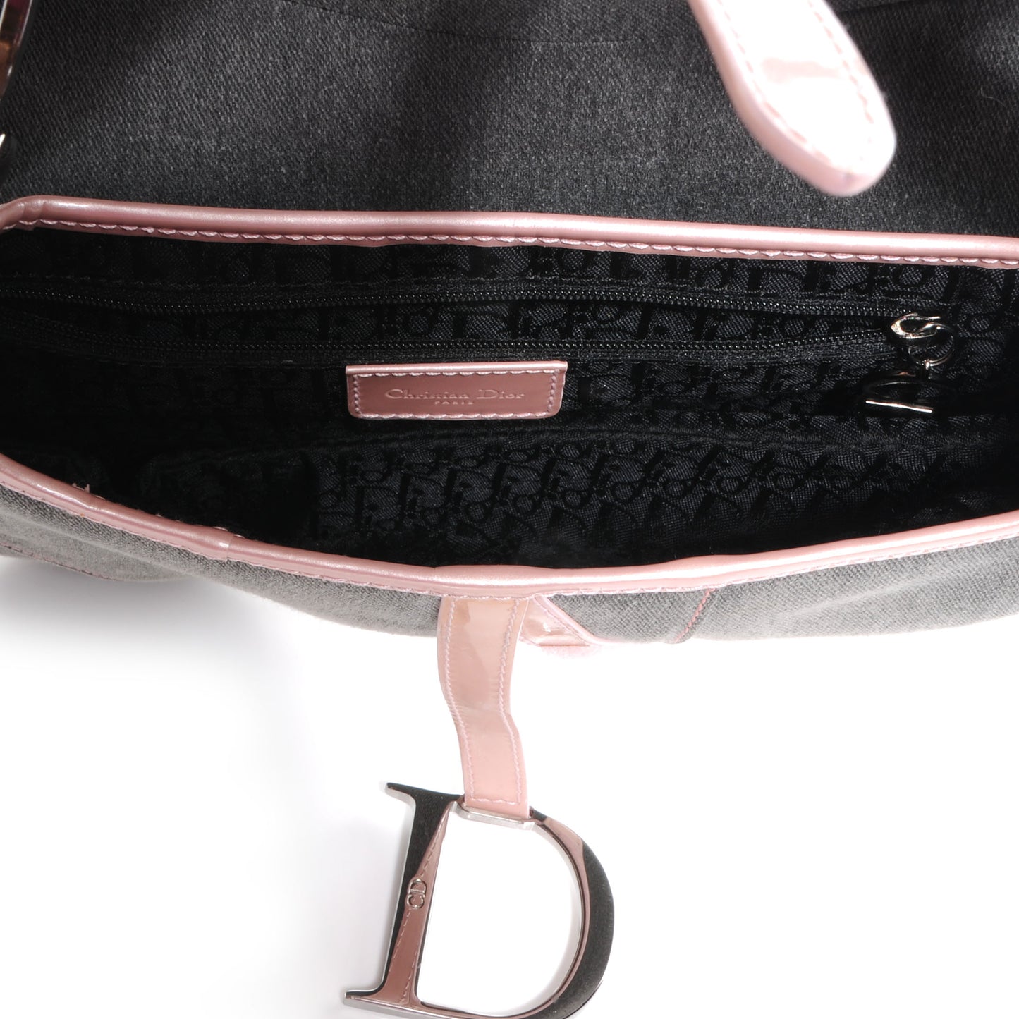 Patent Denim Jeans Saddle Bag Grey Pink