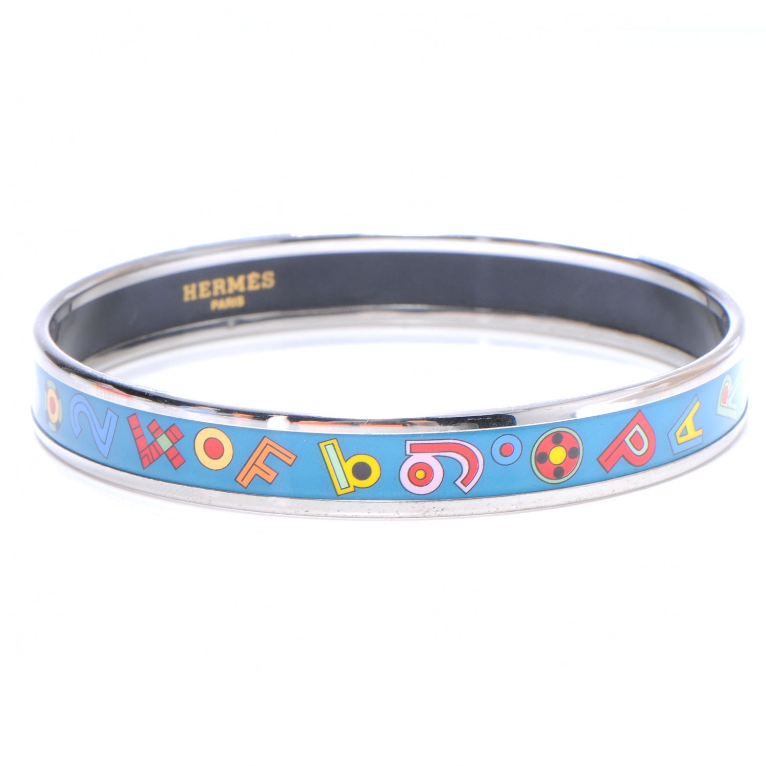 Hermes Enamel Narrow Printed Bracelet Tohu Bohu Bleu 65 3 of 5