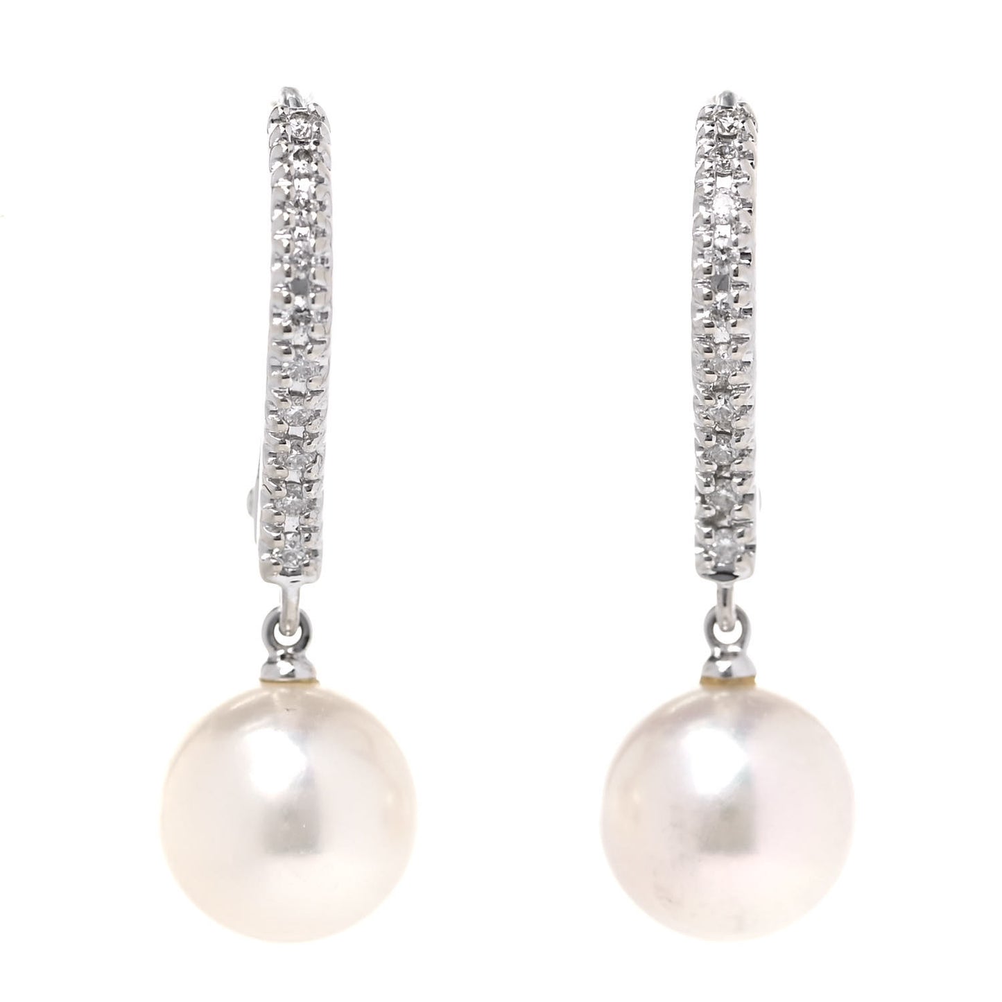 18K White Gold Diamond Akoya Pearl 7.5mm Drop Earrings