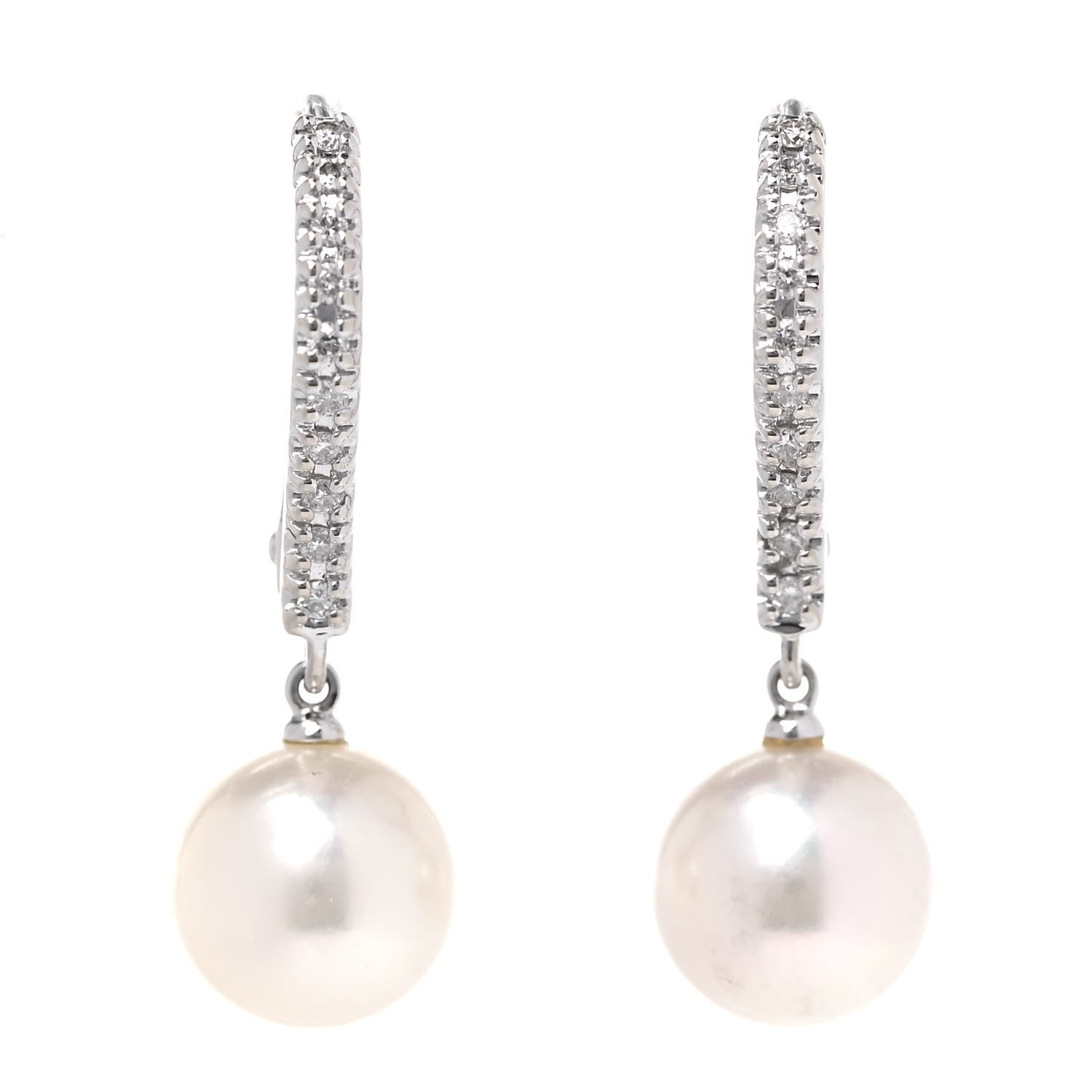 Mikimoto 18K White Gold Diamond Akoya Pearl 7.5mm Drop Earrings 1 of 5