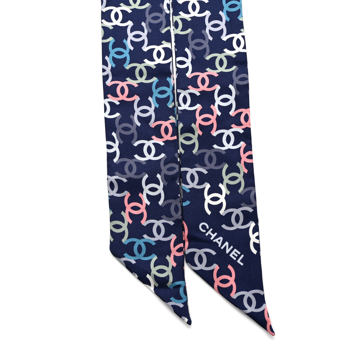 Silk CC Slim Bandeau Scarf Navy Multicolor