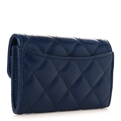 Chanel Caviar Quilted Flap Card Holder Wallet Navy Blue 3 of 9