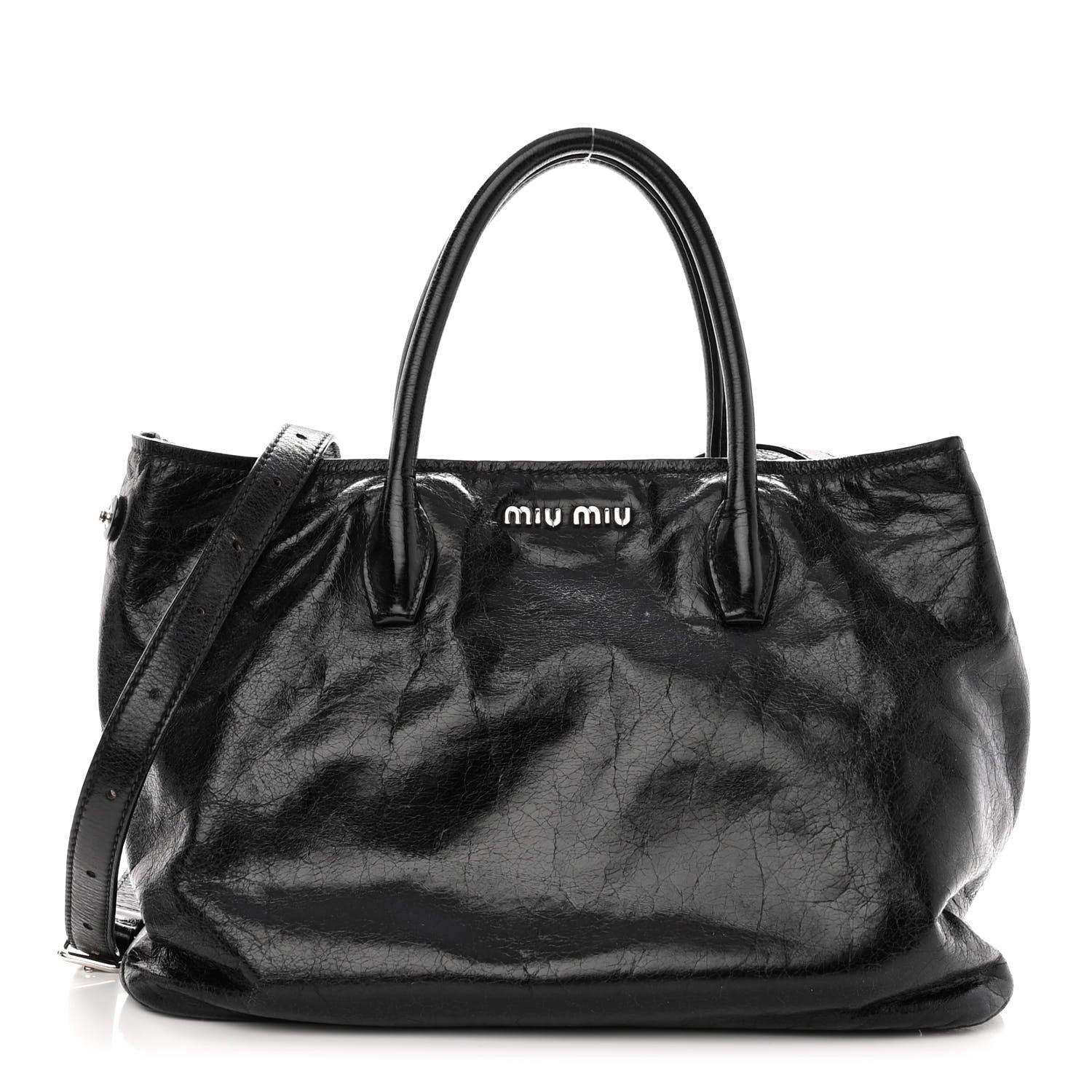 Miu Miu Vitello Shine Top Handle Satchel Black 1 of 8