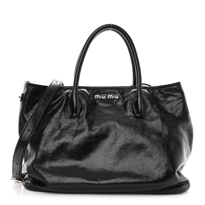 Miu Miu Vitello Shine Top Handle Satchel Black 1 of 8