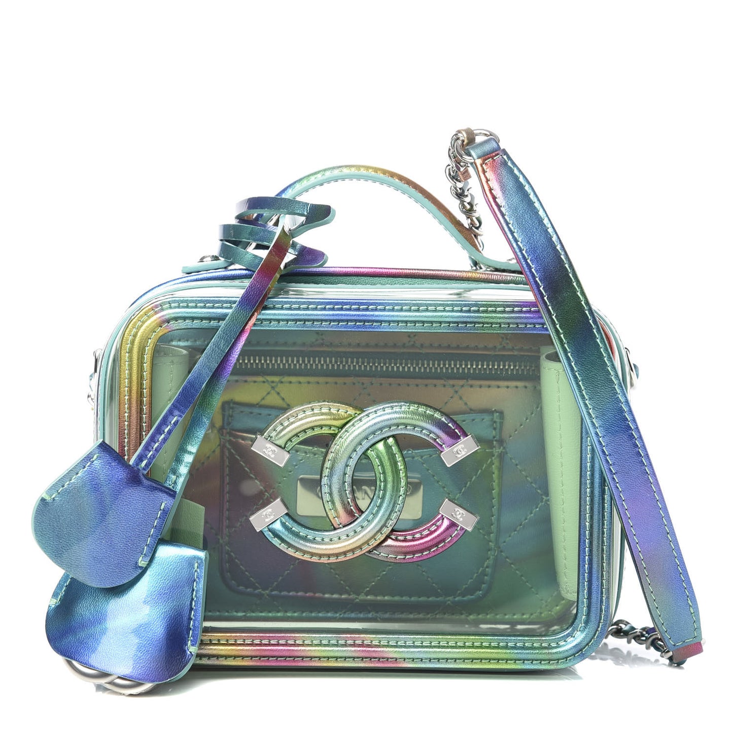 PVC Patent Calfskin Patent Lambskin Small CC Vanity Case Green