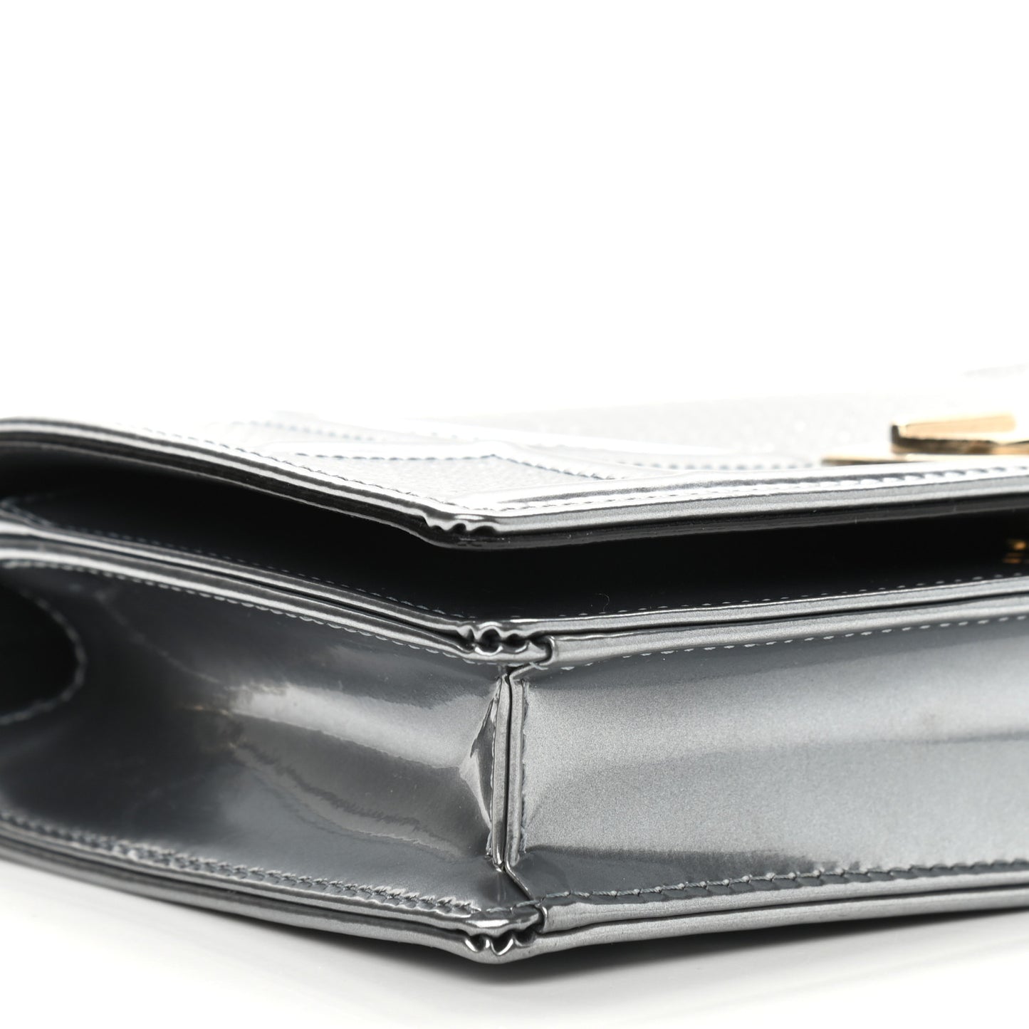 Metallic Patent Micro-Cannage Diorama Wallet on Chain Pouch Silver