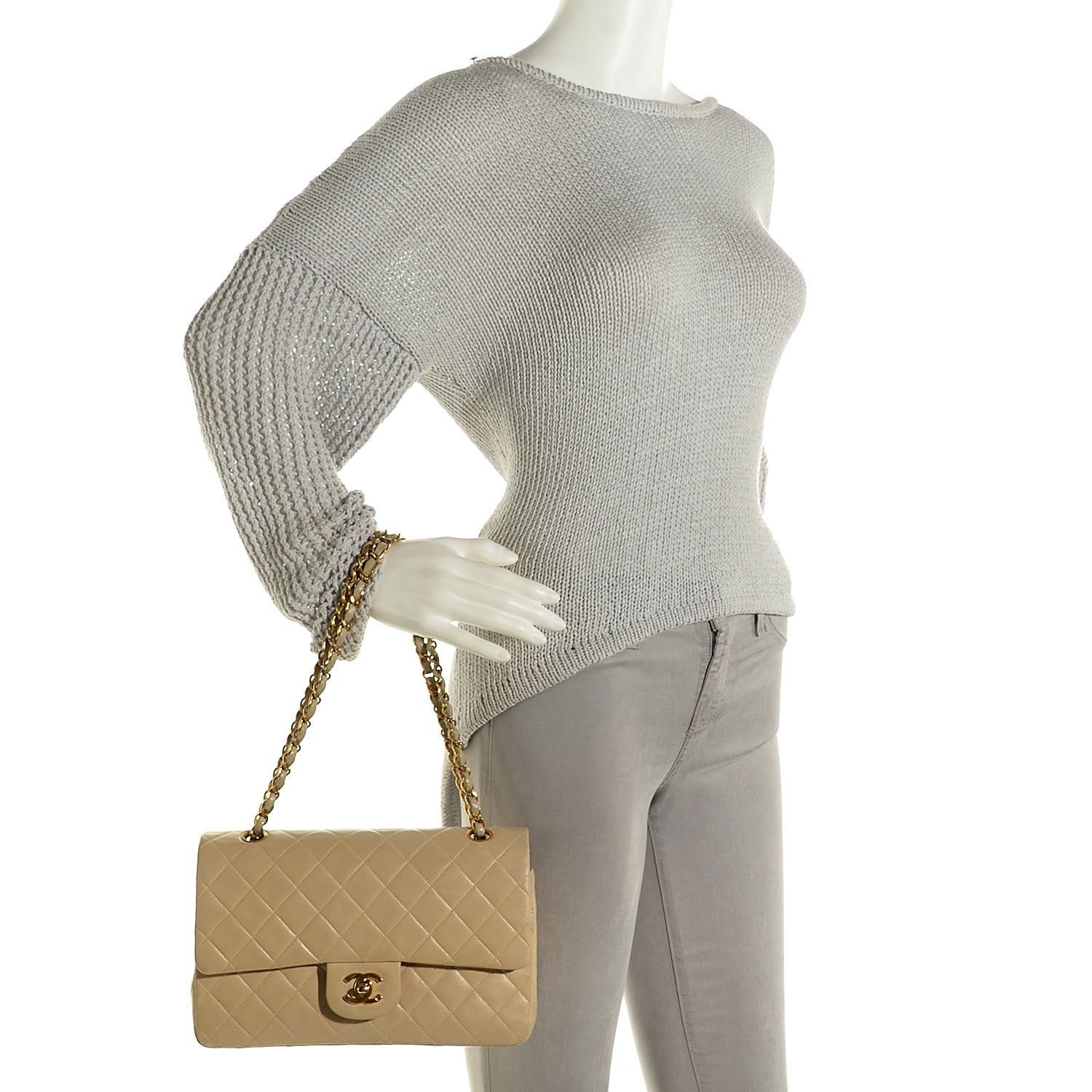 Chanel Lambskin Quilted Medium Double Flap Beige 2 of 10