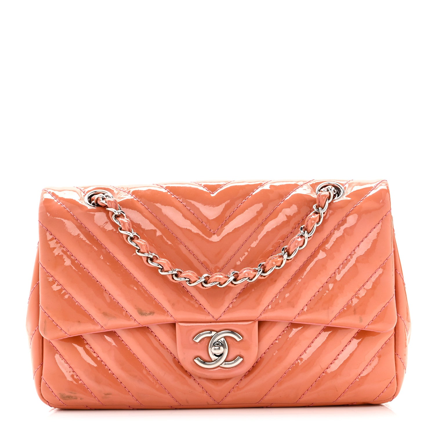 Chanel Patent Chevron Quilted Medium Single Flap Pink 1 of 11