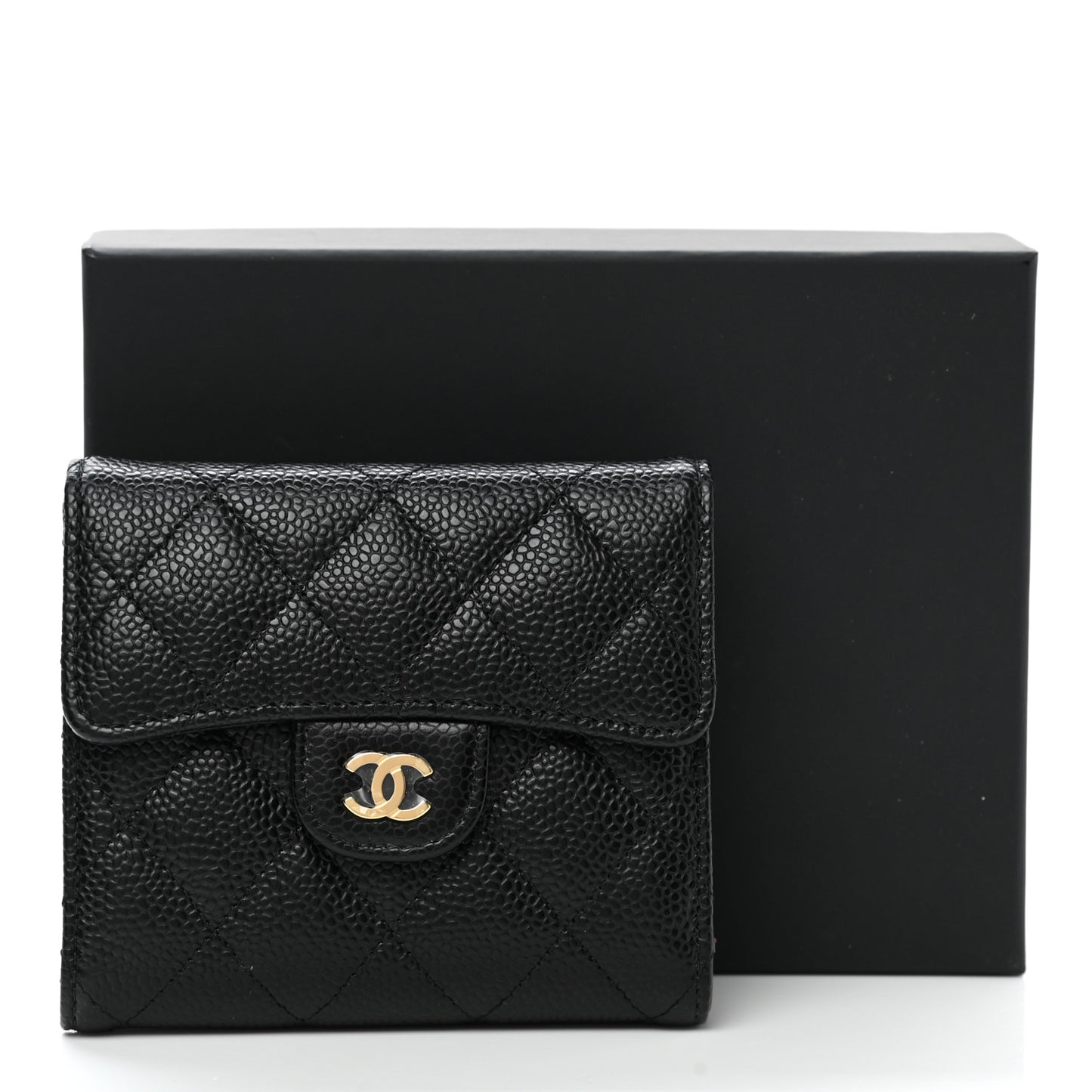 Caviar Quilted Compact Flap Wallet Black