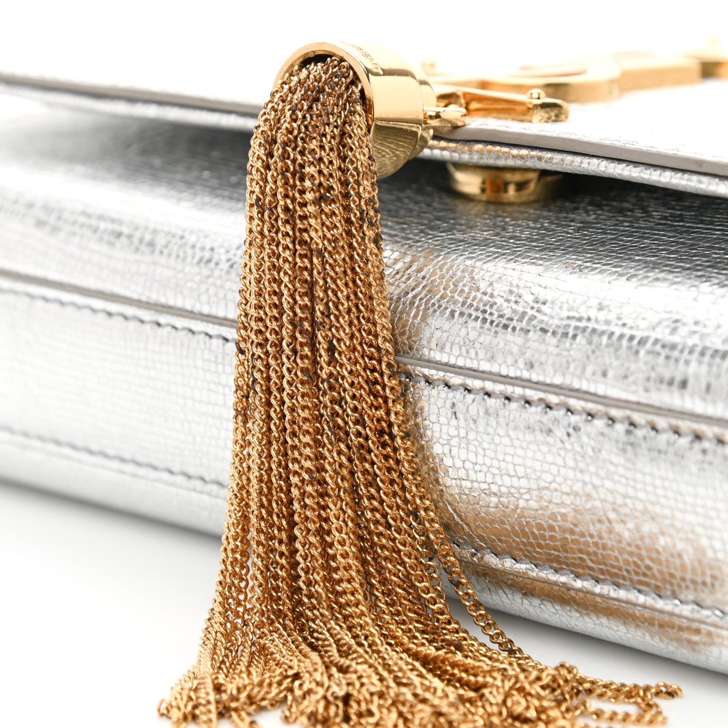 Saint Laurent Metallic Calfskin Small Classic Monogram Kate Tassel Satchel Silver 9 of 9