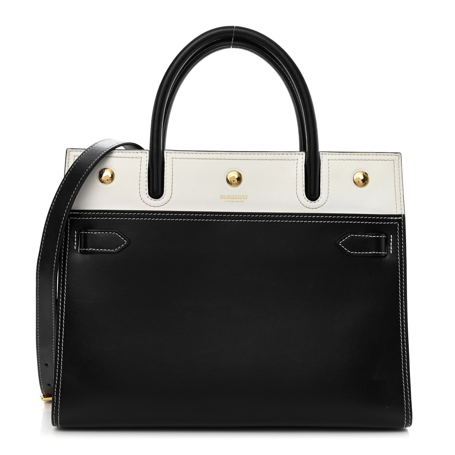 Burberry Calfskin Small Two Handle Title Bag Black 1 of 9
