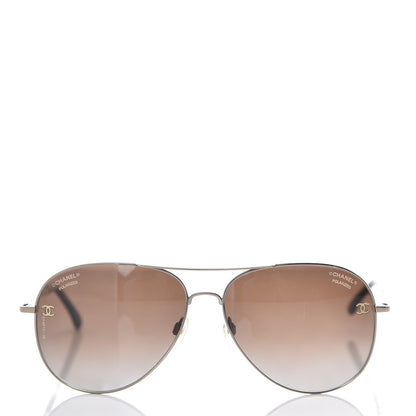 Chanel Polarized CC Aviator Sunglasses 4189-T-Q Gold 2 of 9