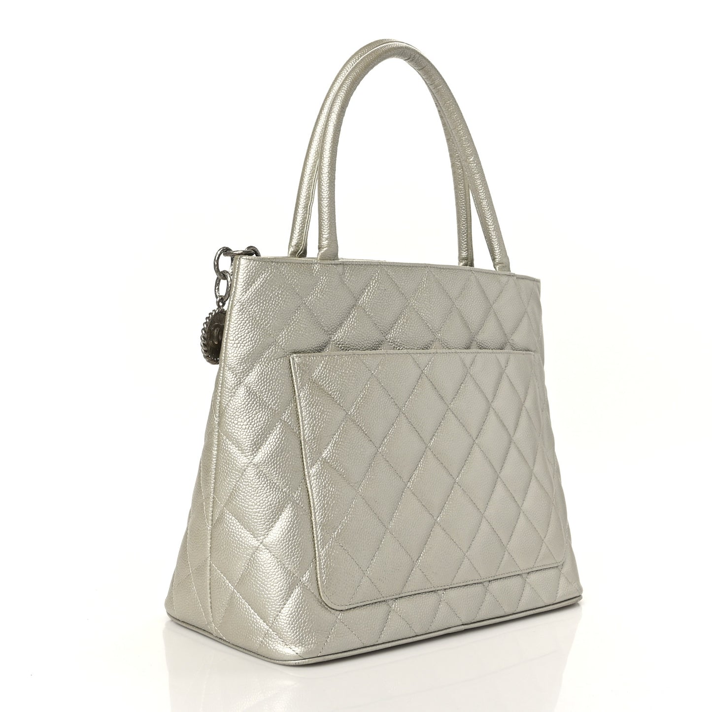 Metallic Caviar Quilted Medallion Tote Silver