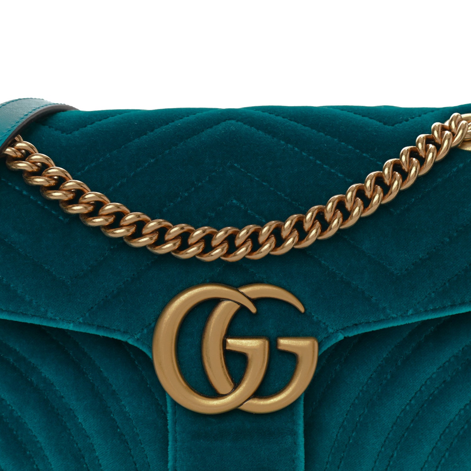 Gucci Velvet Matelasse Small GG Marmont Shoulder Bag Pavone Cyan 9 of 11