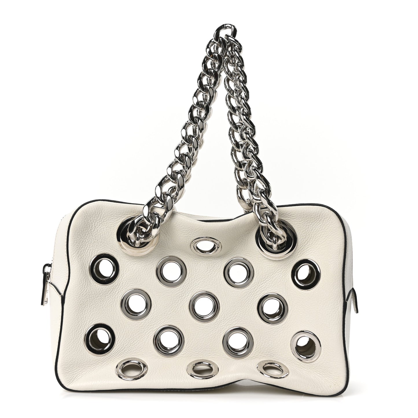 Vitello Daino Grommet Chain Satchel Bag White