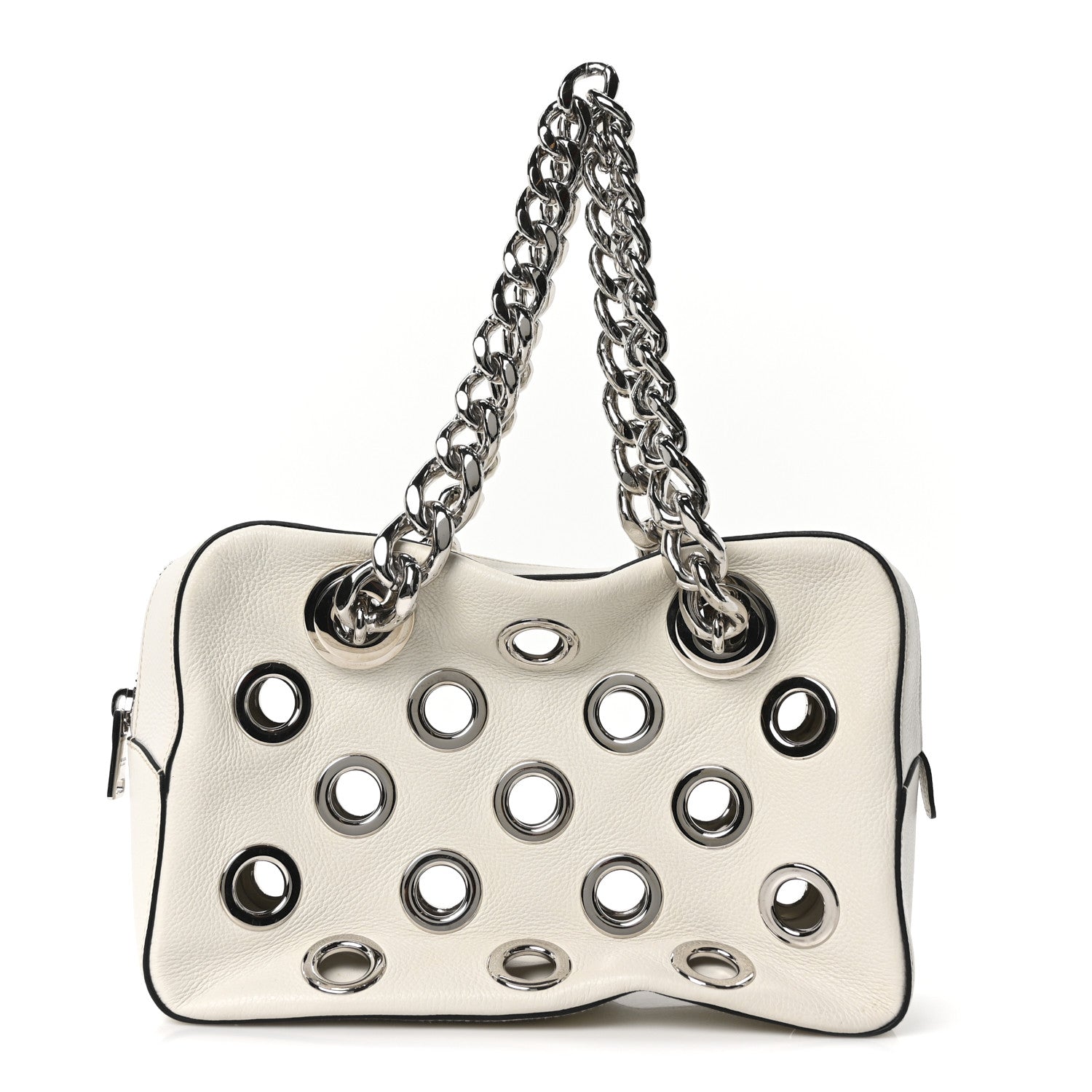 Prada Vitello Daino Grommet Chain Satchel Bag White 1 of 10