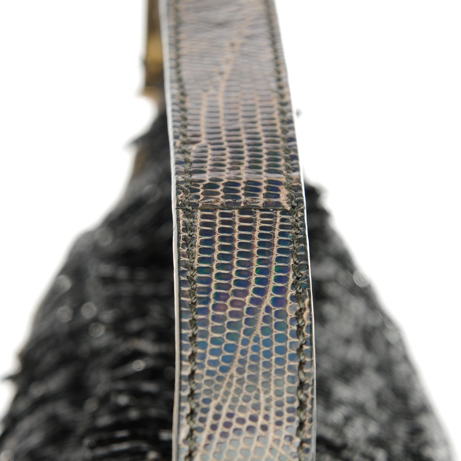 Fendi Lizard Beaded Fringe Baguette Black 10 of 10