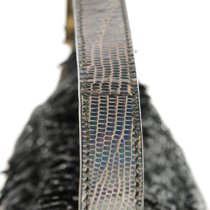 Fendi Lizard Beaded Fringe Baguette Black 10 of 10